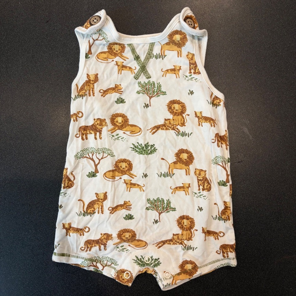 Mud Pie Lion Safari Romper 3-6 Months Baby Boy Summer Outfit Boho Jungle Zoo
